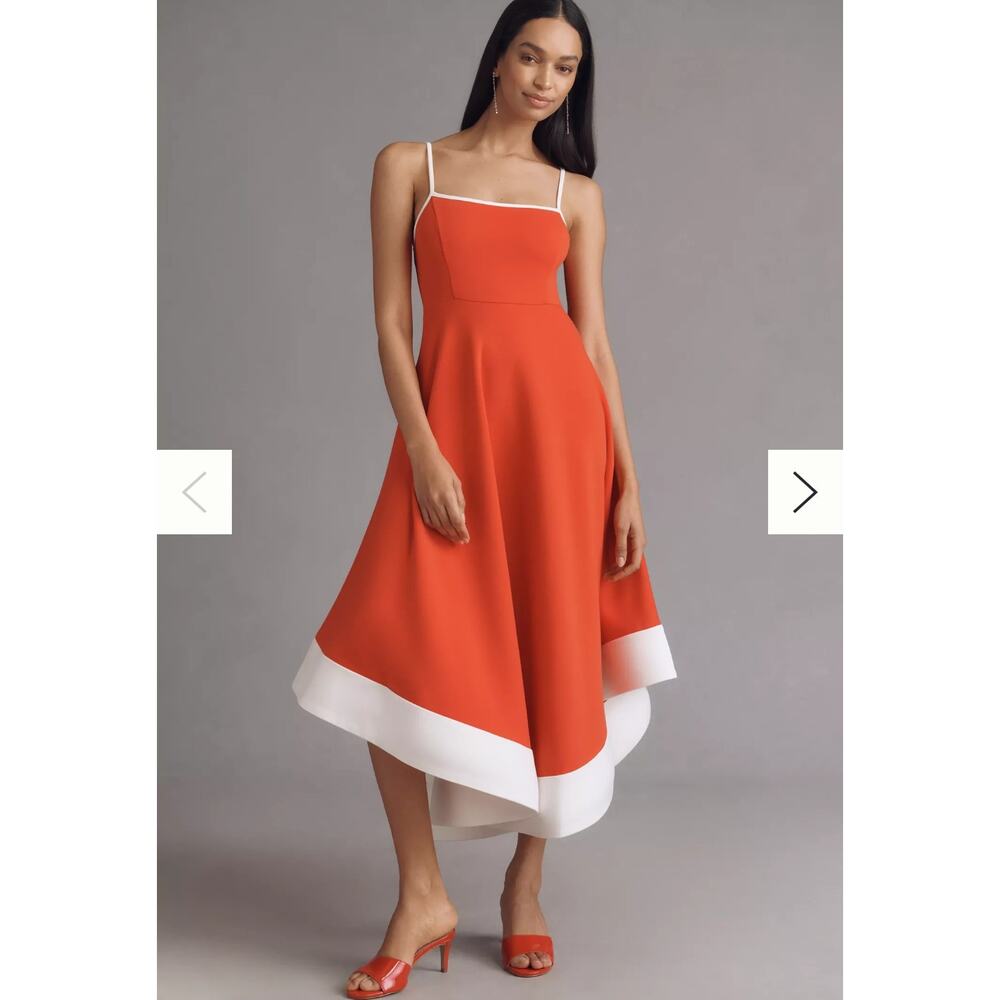 Maeve Anthropologie Colorblock A Line Midi Dress XS Red Contrast Hem NWT Summer